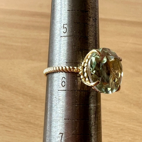 14K GOLD LARGE ROUND PRASIOLITE GREEN AMETHYST RING TWISTED BAND ENGAGEMENT - Picture 5 of 16